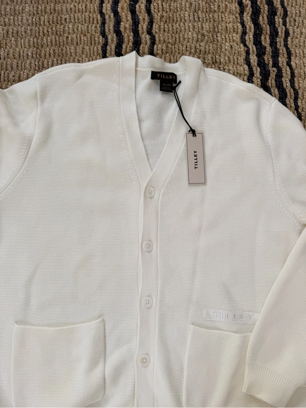 Tilley Men's Cream V-Neck Button-Up Cardigan